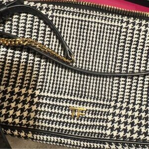 Tom Ford Houndstooth Chain Shoulder Bag Black White Tweed Mini Crossbody